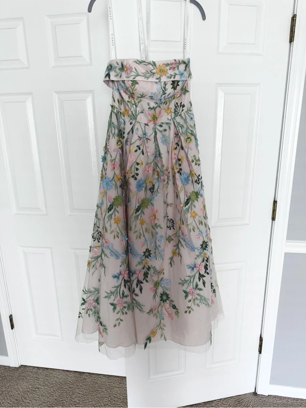 Floral Embroidered Pink Midi Gown - Picture 3 of 10